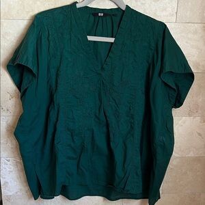 Uniqlo Dark Green V-Neck Embroidered Shirt